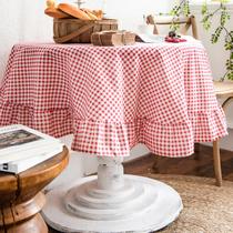 Toalha de mesa vctops Farmhouse Red Xadrez Ruffle 150 cm redonda Toalha de mesa vctops Farmhouse Red Xadrez Ruffle 150 cm redonda