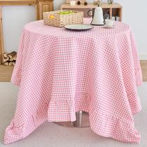 Toalha de mesa vctops Farmhouse rosa xadrez com babados de algodão e linho 70 Toalha de mesa vctops Farmhouse rosa xadrez com babados de algodão e linho 70