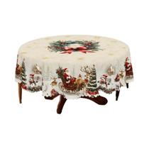 Toalha De Mesa Vintage Estilo Fazenda Campestre Feliz Natal Com Padrão De Papai Noel, Rena E Árvore Toalha De Mesa Vintage Estilo Fazenda Campestre Feliz Natal Com Padrão De Papai Noel, Rena E Árvore