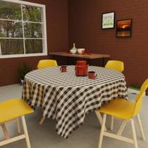 Toalha de mesa xadrez preta e cinza redonda 4 lugares luxo 1,40