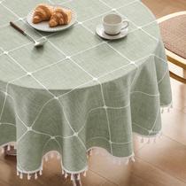 Toalha de mesa ZeeMart Boho Grid Tassels Sage Green 132cm redonda Toalha de mesa ZeeMart Boho Grid Tassels Sage Green 132cm redonda