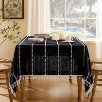 Toalha de mesa ZeeMart bordada à bainha listrada Boho 152x213cm Toalha de mesa ZeeMart bordada à bainha listrada Boho 152x213cm