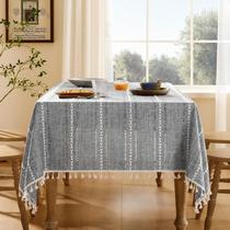 Toalha de mesa ZeeMart bordada à bainha listrada Boho 152x213cm Toalha de mesa ZeeMart bordada à bainha listrada Boho 152x213cm