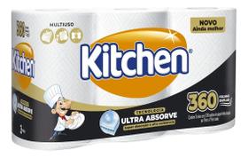 Toalha De Papel Kitchen Jumbo Folha Dupla 360 Folhas 3 Rolos