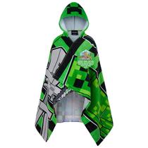 Toalha de poncho com capuz para crianças Minecraft verde de 6 a 14 anos
