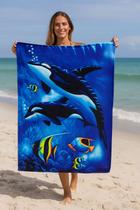 Toalha de Praia Algodão Estampa Baleia Fundo do Mar