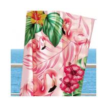 Toalha de Praia Aveludada Döhler 320g/m² - Flamingos Rosa