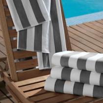 Toalha de Praia e Piscina Felpuda Listrada Ibiza Cinza Teka