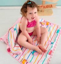 Toalha de praia infantil dupla face com pompom peppa pig 1,40mx77cm 100% algodão incomfral banho