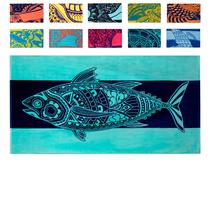Toalha de praia Nova Blue Tuna Fish Listrado Algodão 86x160cm Toalha de praia Nova Blue Tuna Fish Listrado Algodão 86x160cm