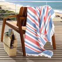 Toalha de Praia Solaris Fio Tinto com Franja Vermelha e Azul - Dohler Toalha de Praia Solaris Fio Tinto com Franja Vermelha e Azul - Dohler