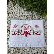 Toalha de Rosto Bordado de borboletas, acabamento em gripir