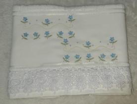 Toalha de Rosto Branca com Bordado de Flores Azuis Delicada e macia 85 Algodão