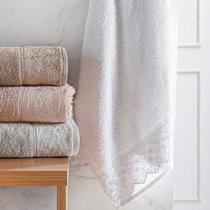 Toalha De Rosto Broderie 50x75cm 100% Algodão 400g-m² Branco-lilás