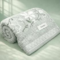 Toalha de Rosto Karsten Yuna 100% Algodão - Barra Floral Brilho Grossa Macia Antipilling - 48 x 80 Cor:Cinza 80209/30