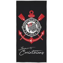 Toalha de Time Banho Praia Corinthians 100% Poliéster Transfer 70cm x 1,40m Preto Lepper