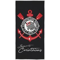 Toalha de Time Banho Praia Corinthians 100% Poliéster Transfer 70cm x 1,40m Preto Lepper