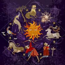 Toalha esoterica tarot astrologia medieval sol animais caveira