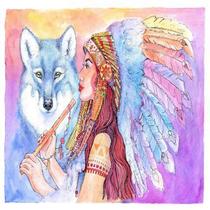 Toalha esotérica tarot lobo animal poder mulher xamanica