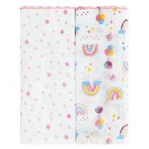 Toalha Fralda Luxo Estampada Com 02 Unidades 68x110cm Baby Bublim Incomfral Cor:Arco Íris Rosa