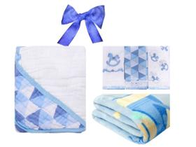 Toalha Fralda Paninho De Boca Cobertor Presente Bebe Enxoval Azul