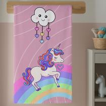 Toalha Infantil Algodão para Menina com Estampa Mágica de Unicórnio e ArcoÍris Fofos