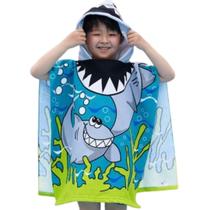 Toalha Infantil com Capuz Estampas Divertidas Praia, Piscina e Banho - Tubarão