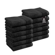 Toalha LANE LINEN 100% algodão 13 x 13 cm, pacote com 12 unidades, preta