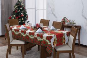 Toalha Mesa 6 Cadeiras Natalina Papai Noel Sinos Flor Do Natal 2,00 X 1,40 - ENXOVAIS BRASIL