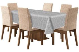 Toalha Mesa 6 Lugares Tecido Jacquard Retangular - Cinza