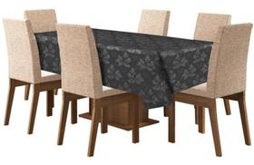 Toalha Mesa 6 Lugares Tecido Jacquard Retangular - Preto