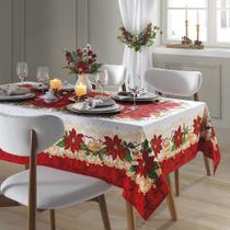 Toalha Mesa Natal 6 lugares Dohler flores vermelho dourado Toalha Mesa Natal 6 lugares Dohler flores vermelho dourado