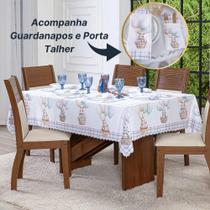 Toalha Mesa Páscoa Casa e Decoração 8 Lugares 3,00x1,50 mais 8 Guardanapos mais 8 Porta Talheres