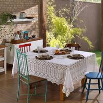 Toalha Mesa Quadrada 8 Lugares Renda 220x220cm Marfim