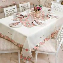 Toalha Mesa Retangular Bordada Requinte Luxe 8 Lugares Argivai