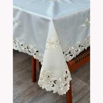 Toalha Mesa Retangular Bordada Requinte Perla 6 Lugares Argivai