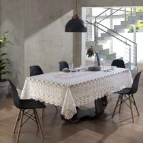 Toalha Mesa Retangular Renda Interlar Clássica Marfim Arabesco 8 Lugares
