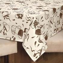 Toalha Oxford Para de Mesa 4 lugares Quadrada Bainha Estampa Café Avela Bege