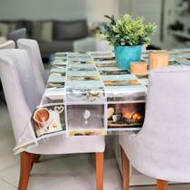 Toalha Plástica Transparente Estampada 2,10x1,40 para Mesa 6 Cadeiras PVC