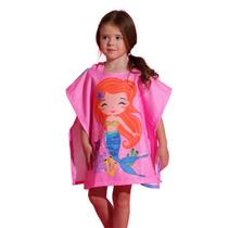 Toalha Poncho Bebê com Capuz Sereia Rosa Everly Toalha Poncho Bebê com Capuz Sereia Rosa Everly