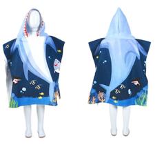 Toalha Poncho De Praia Piscina Infantil Com Capuz Tubarão