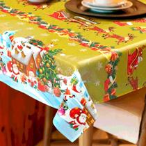 Toalha Pronta Glitter Natal Cidade Dourada 1.40X1.40m - Uzoo Toalha Pronta Glitter Natal Cidade Dourada 1.40X1.40m - Uzoo
