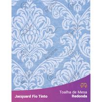 Toalha Redonda em Tecido Jacquard Azul Bebê e Branco Medalhão Fio Tinto