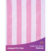 Toalha Redonda em Tecido Jacquard Rosa Bebê e Branco Listrado Fio Tinto Toalha Redonda em Tecido Jacquard Rosa Bebê e Branco Listrado Fio Tinto