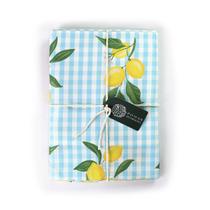 Toalha Redonda Xadrez Vichy Azul Claro com Limão Siciliano P4TMR0039