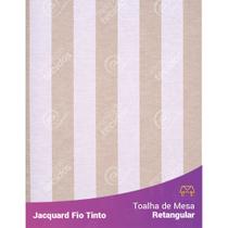 Toalha Retangular em Tecido Jacquard Bege e Branco Listrado Fio Tinto