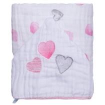 Toalha soft fraldada, coraçõezinhos. 100% algodão