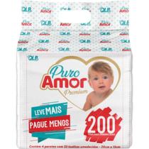 Toalha Umedecida Puro Amor Premium com 200 unidades( 04 pacotes com 50 unidades cada)
