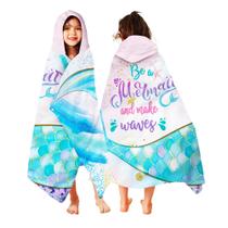 Toalha Unibyby Mermaid Poncho 76x127cm, microfibra infantil com capuz