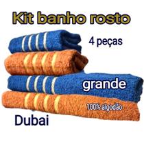 toalhas banhão de rosto e banho grande em algodão kit com 4 peças bege e azul DUBAI